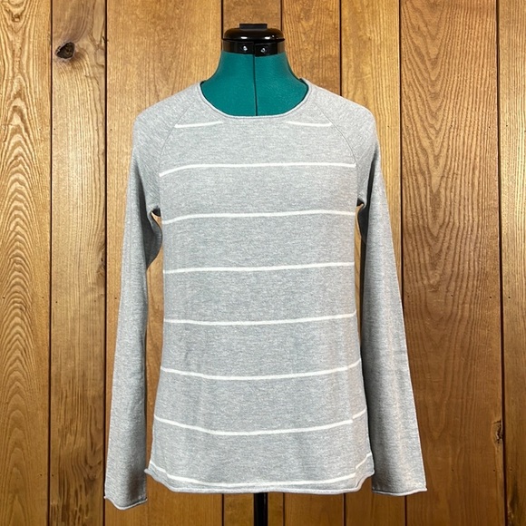 Sonoma Sweaters - Sonoma Gray White Stripe Stretch Knit Raglan Relaxed Fit Pullover Top Women XS